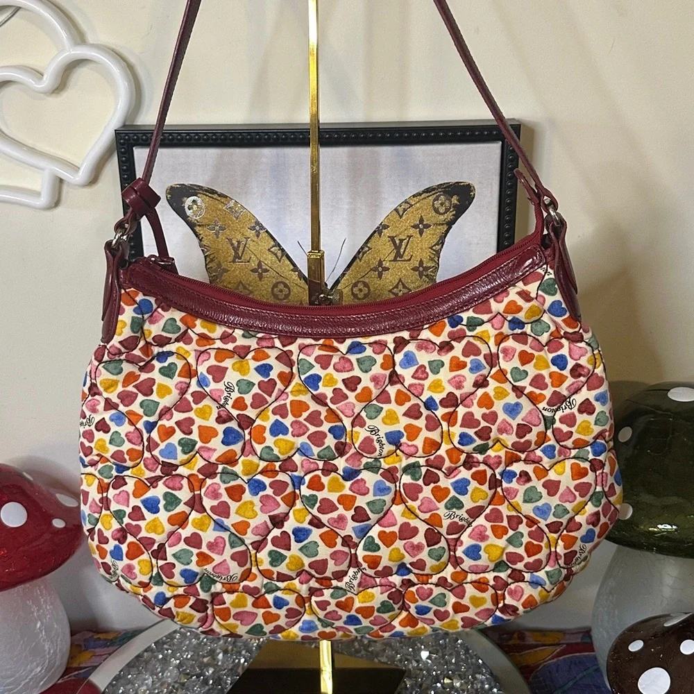 EUC Brighton Quilted Rainbow Heart Hobo bag.